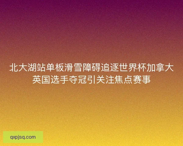 北大湖站单板滑雪障碍追逐世界杯加拿大英国选手夺冠引关注焦点赛事